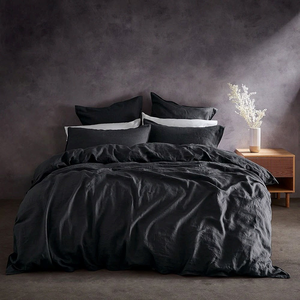 Lazy Linen Bedding Plain Charcoal Grey Duvet Cover and Pillowcase